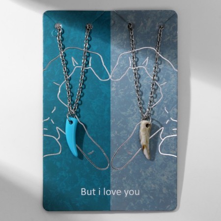 Kulons "Demetrons" Fangs are small, the color of beige-blue in silver, 45 cm-3