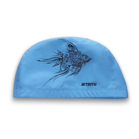 ATEMI Pu 302 swimming cap, fabric with polyurethane coating, blue color, print-3