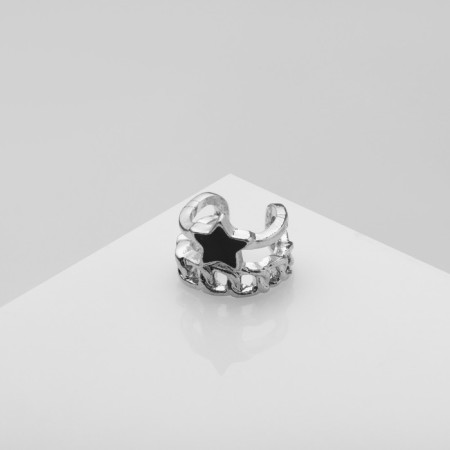 Earring "Kaff" Chain with a star, black color in silver-1