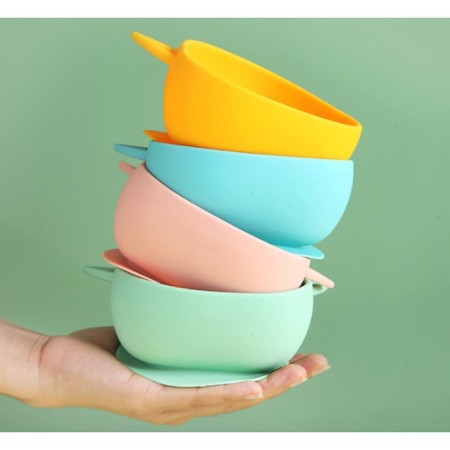 Baby plate on a suction cup, silicone, pink color, rr: 12x15x5.5 cm-5