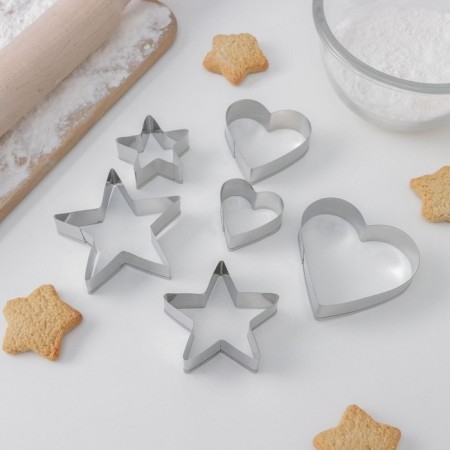 A set of forms for cutting the cookies of the share “heart, asterisk”, 6 objects, 7 × 13 × 1.5 cm, silver color-4