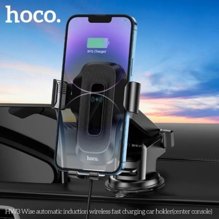HOCO HW3 car holder, wireless charging, 15 watts, for 4.5-7.0 inches, black-6