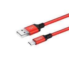 Hoco X14 cable, micro usb - usb, 2.4 a, 1 m, fast charging, nylon braid, black and red