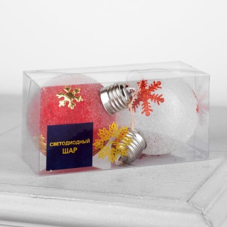 A set of Christmas tree balls "Snowflakes" 2 pcs., Batteries, 1 LED, glow warm white-2