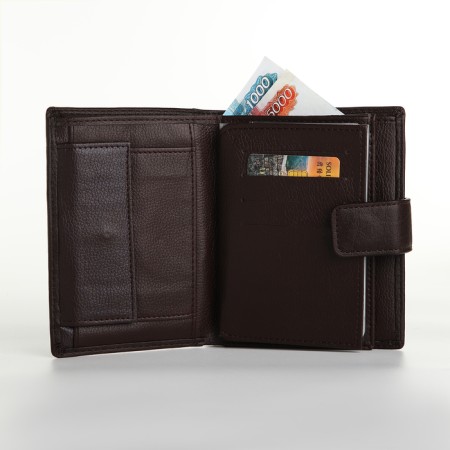 Male purse on magnet 3 in 1, department for auto documents, passports, brown color-6