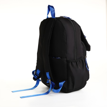School backpack from textiles on lightning, 5 pockets, black/blue color-3