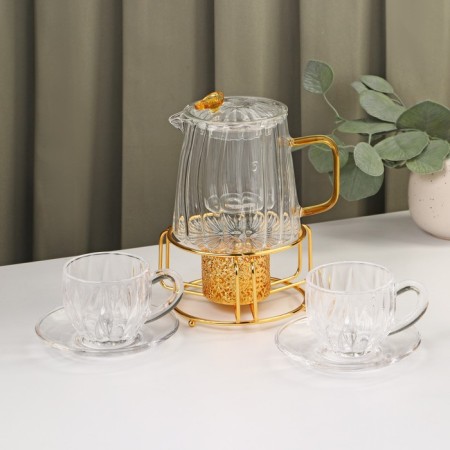 Tea -glass set "Bliss", 6 items: kettle 600 ml, bowl 150 ml, saucer d = 12cm, stand 12 × 6.5 cm