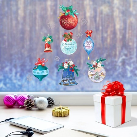 Stickers for glass "Christmas tree decorations", reusable, 20 x 34 cm, new year-1