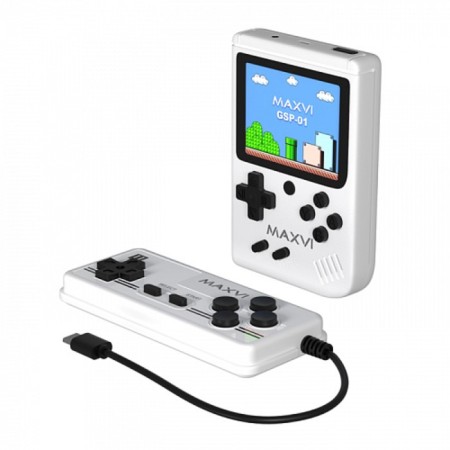 Game console MAXVI GSP-01, with a gamepad, AV cable, 8 bits, 500 games, white