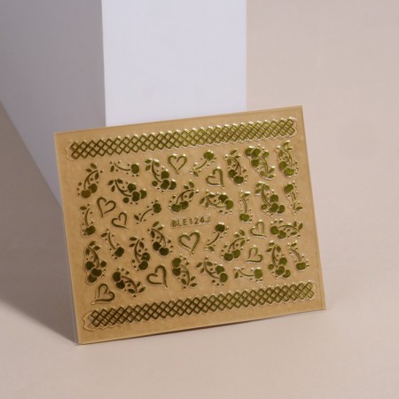 Nail stickers "admiration", voluminous, metallized, golden color-1