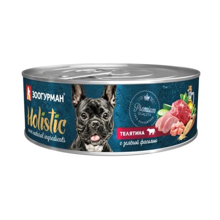 Holistic humid food for dogs, veal with green beans, railway, 100 g