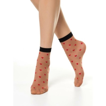 Women's socks with a pattern "Hearts" Conte Elegant Fantasy, Size 23-25, Natural Color