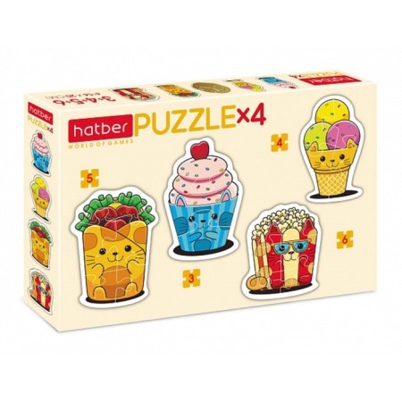 Figure puzzle "Kotoyed", 4 pictures in 1 box, 3-4-5-6 elements