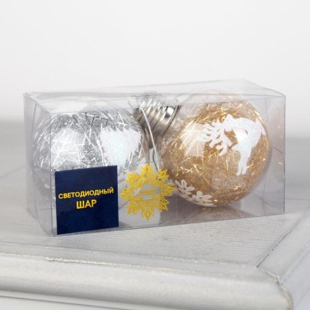 A set of Christmas tree balls "Ice patterns" 2 pcs., Batteries, 1 LED, RGB glow-2