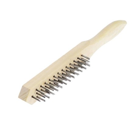 Metallic manual scrap brush, wooden handle, 3-row-5