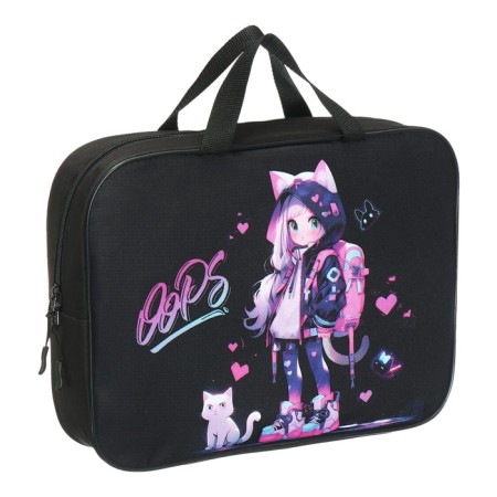 Folder with handles Textile A4, 355 x 270 x 75 mm, Stavia "anime" black-1