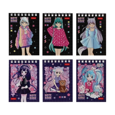 Notepad A7, 60 sheets in a cage, on the crest "ANIME", covered cardboard, block 65 g/m², mix