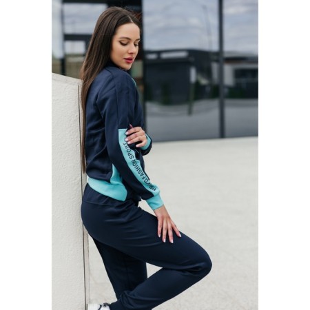 Female sports suit, size 50, dark blue color, turquoise-3