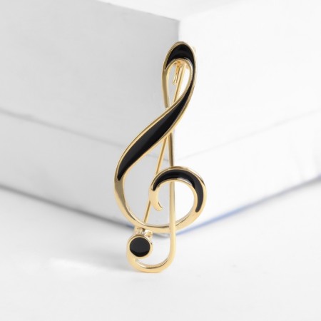 Brooch "Violin key" classic, black color in gold-2