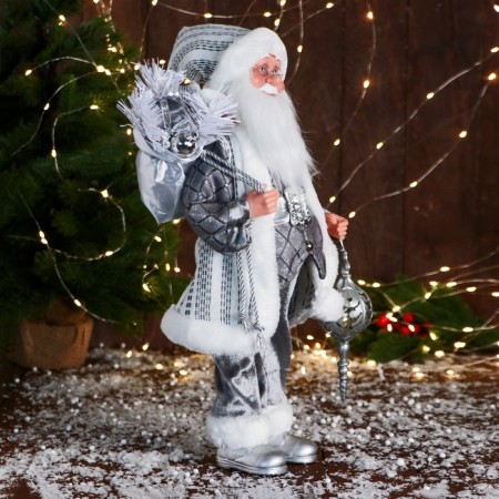 Santa Claus "checkered" music moves his head, 43 cm, gray-1