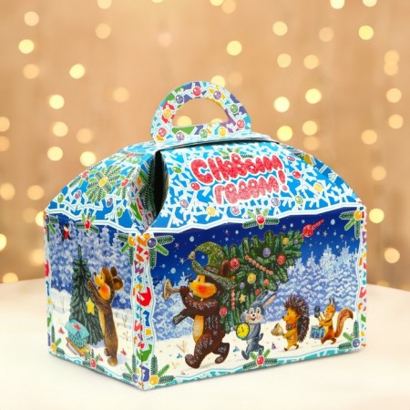 New Year. Gift box "Forest Foreths in the blue" casket of a small 18.5 x 12.5 x 19cm.