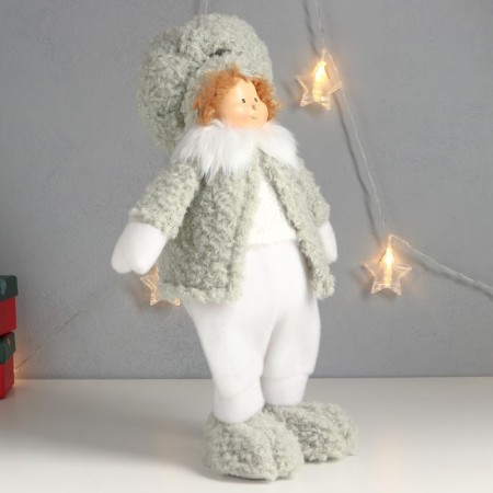Interior doll "Boys Puhlyash in a hat with a bomb, a winter outfit" 40x22x13 cm-1