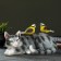 Garden figure "Cat lying with birds" 17x27x17cm