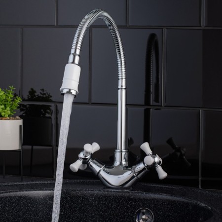 Kitchen mixer RMS SL92W-279F, two-wound, high spout, chrome/white-2