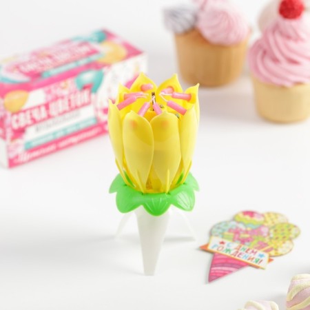 Candle for cake musical "Tulip", yellow-1