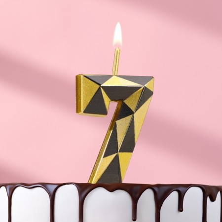 Candle for Cake "Almaz", number "7", gold with black