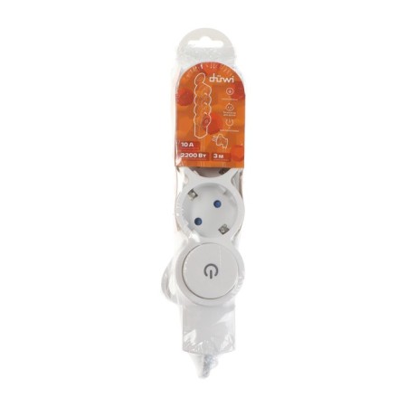 Duwi extension cord, 3 outlets, 3 m, 10 a, 2200 W, PVS 3x0.75 mm2, with salary, with a switch, white-5