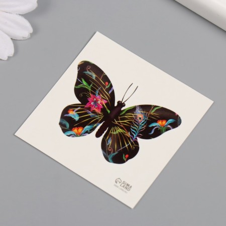 Tattoo on the body black "butterflies with flowers" set 4 pcs 6x6 cm-5