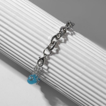 Bracelet "Heart" chain, black and blue color in silver, l = 16 cm-2