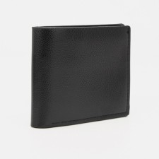Male purse without fastening, department for bills, for cards, for coins, black color