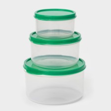 A set of food containers of round shares, 3 pcs: 150 ml, 300 ml, 500 ml, green color