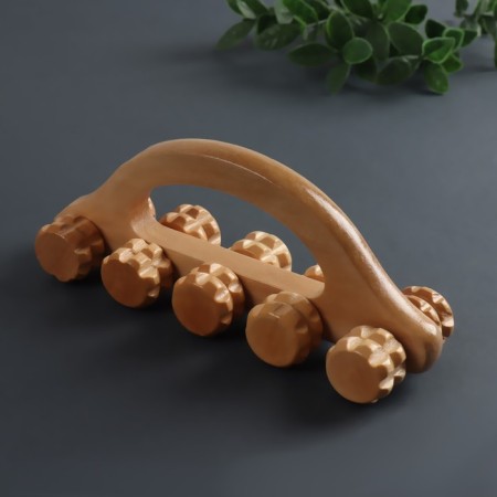 Massage "Caterpillar", 18 × 5.5 × 8 cm, 10 wheels, wooden-4
