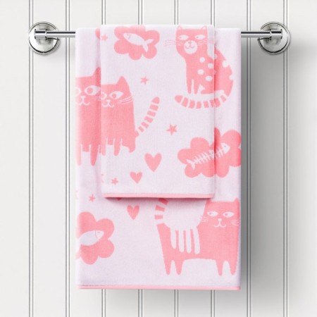 Terry towel Cat Love, size 70x130 cm, pink color-2