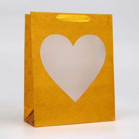 Package Hologography with the window "Heart", "Golden", m 32 x 25.5 x 11 cm