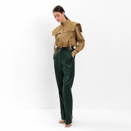 Women's pants (eco-leather) minku: Eco leather green color, rr 48-4