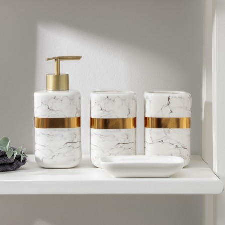 A set of accessories for the bathroom "Kohang", 4 items (soap dish, soap dispenser, 2 glasses), white color