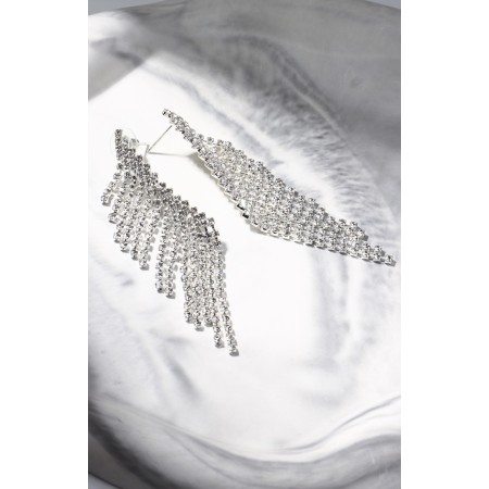 Hanging earrings with rhinestones "Eternal radiance" waterfall, white color in silver-3