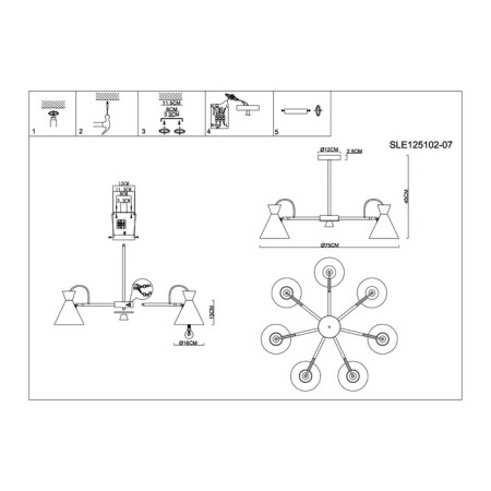 Ceiling EVOLUCE lamp. Sle125102-07. Modica. 7x40 watts, E14, 75x75x45 cm, white, golden color-5