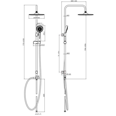 Shower system Cersanit Neno A63477, watering can 5 dir., Hose 150 mm-10