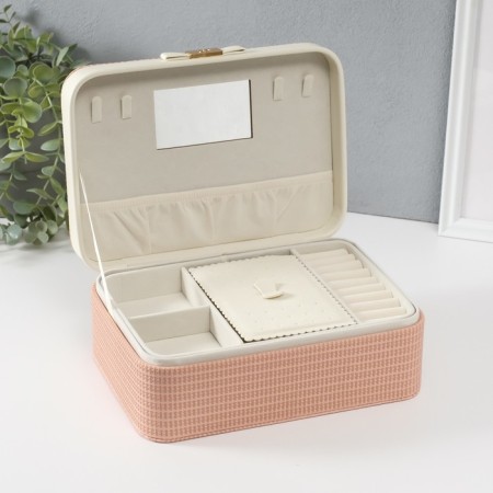 Casket to the leatherette for jewelry "Bow" white-pink 17x23.5x10 cm-1