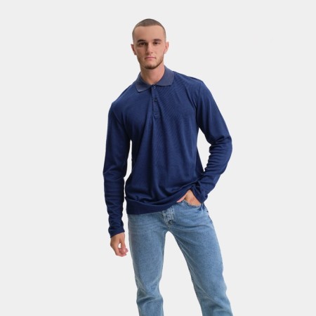 Polo male with long sleeve, dark blue color, size 48 (l)