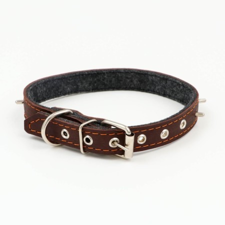 Leather collar on synthetic winterizer, with spikes, 2 x 40 cm, Osh 25-35 cm, dark brown-1