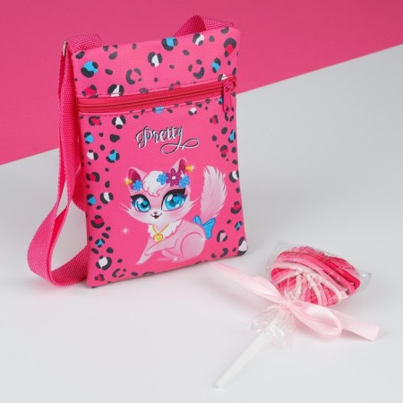 Gift set for the girl "Little cat", bag, gum for hair, raspberry color-1
