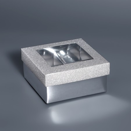 Box for 4 sweets silver glitter, 8.5 x 8.5 x 4 cm. Confectionery packaging-1