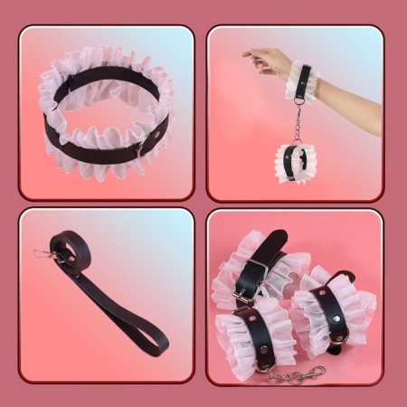 Erotic bdsm set of oka-hpki, with white lace, black, eco-leather, 9 items-2