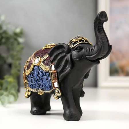 Polystone souvenir "Black elephant with color patterns on the blanket" 16x17.5x7 cm-2